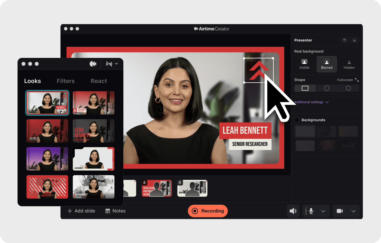 Recording a video with Airtime Creator