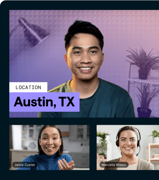 Grid call where a person is highlighted with custom background and name tag